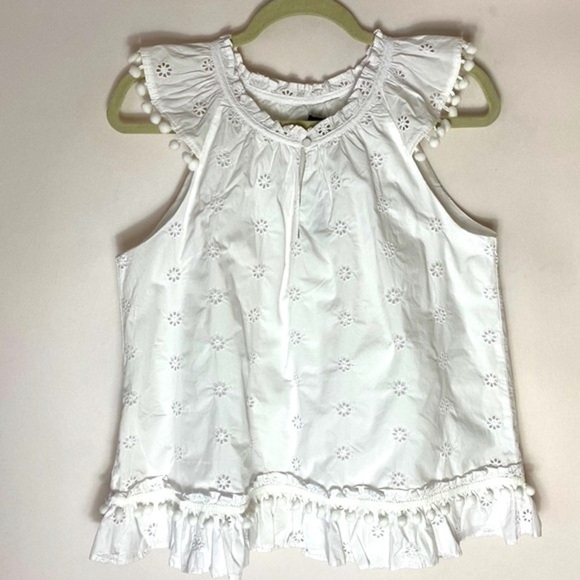 J. Crew white eyelet pompom sleeveless top size medium NWT - Picture 2 of 7
